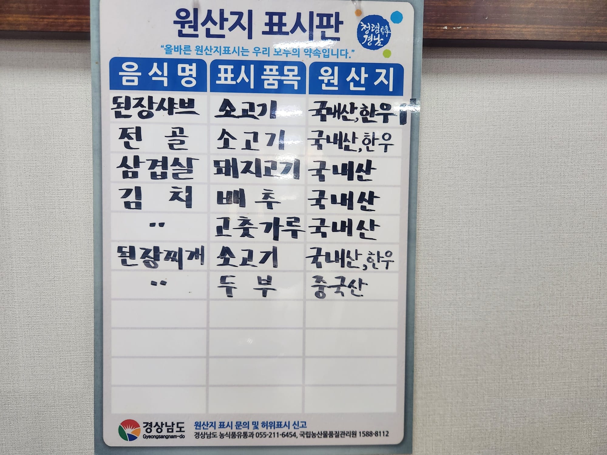 원산지 표시판