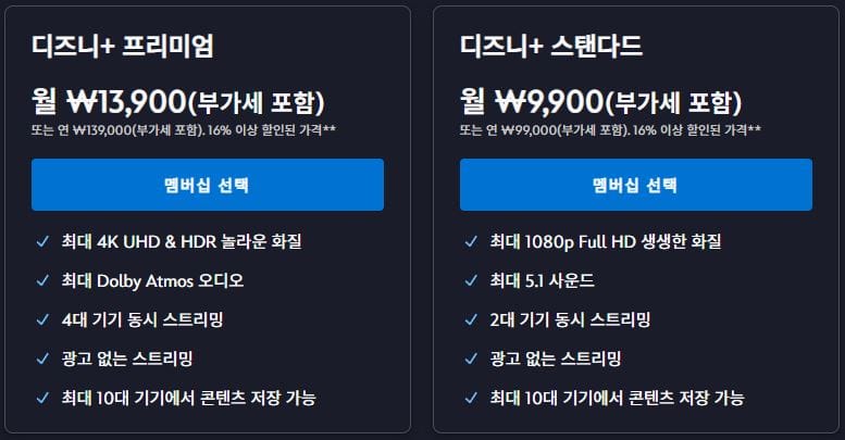 디즈니 플러스의 멤버십 종류